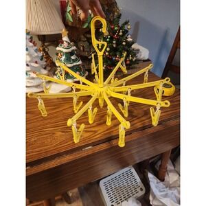 Vintage Mid-Century Yellow Plastic Hanging Collapsible Clothes Drying Rack, Rare